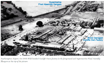 Aerial view of damaged Cunliffe Owen Factory (Photo Supermariners.wordpress.com)